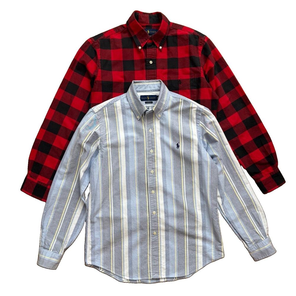Lot of 2 Polo Ralph Lauren Shirts Men S Classic Buffalo Plaid Striped Longsleeve